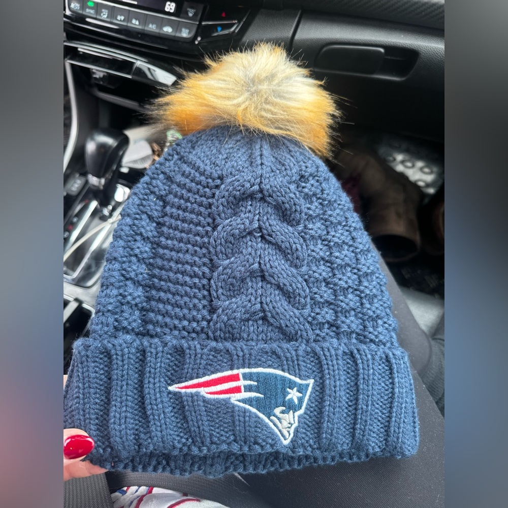 Navy Blue Patriots Knit Hat with Pom Pom